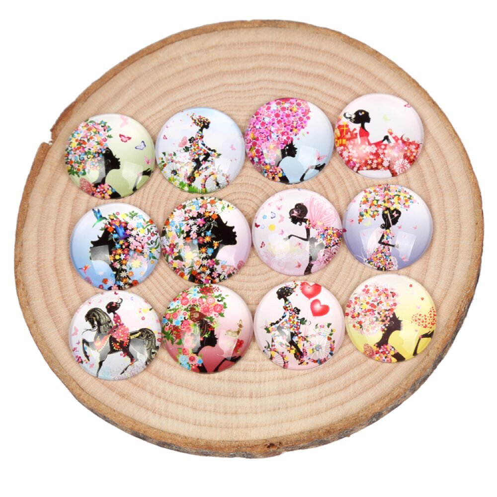 Lote de 20 cabujones redondos de cristal 25mm Flower Girl Butterfly Mixed Glass cabochon