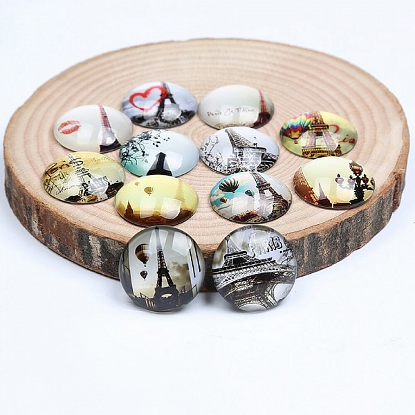 Lote 20 cabujones redondos de vidrio 25mm Torre Eiffel 03 mixto Cabuj&oacute;n de vidrio 