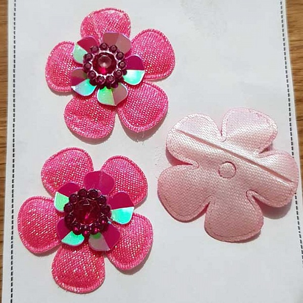 Lote de 3 flores 5 p&eacute;talos Fushia Fabrics