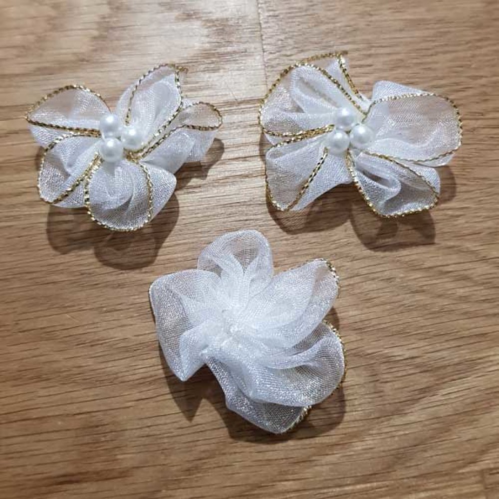 Lote de 3 flores de colores Tejidos de organza Blanco