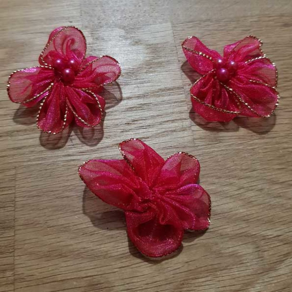 Lote de 3 flores de colores Telas de organza Fushia