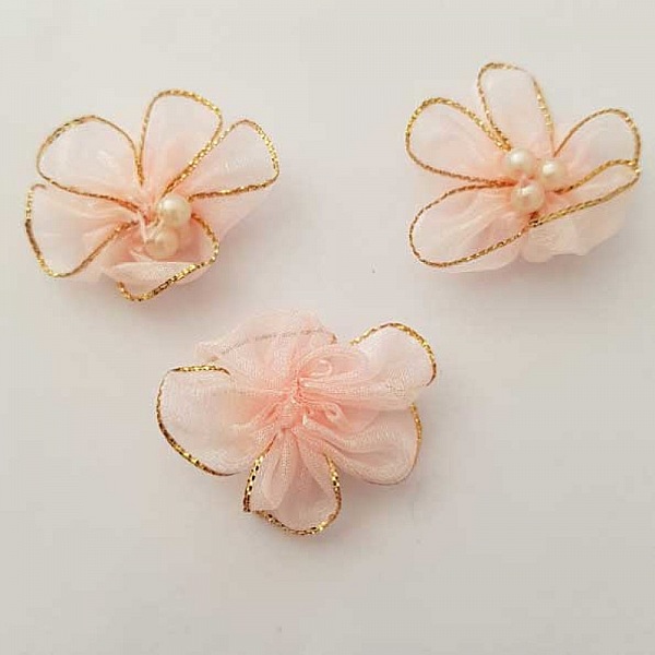 Lote de 3 flores de colores Telas de organza Salm&oacute;n