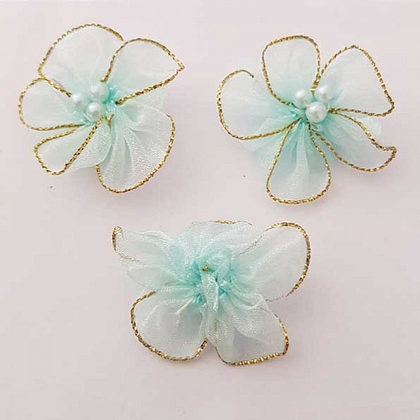 Lote de 3 flores de colores Telas de organza Cielo