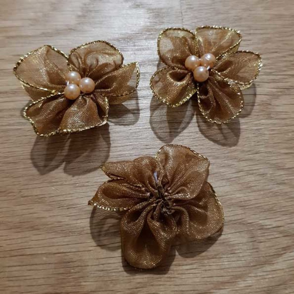 Lote de 3 flores de colores Telas de organza Marrón