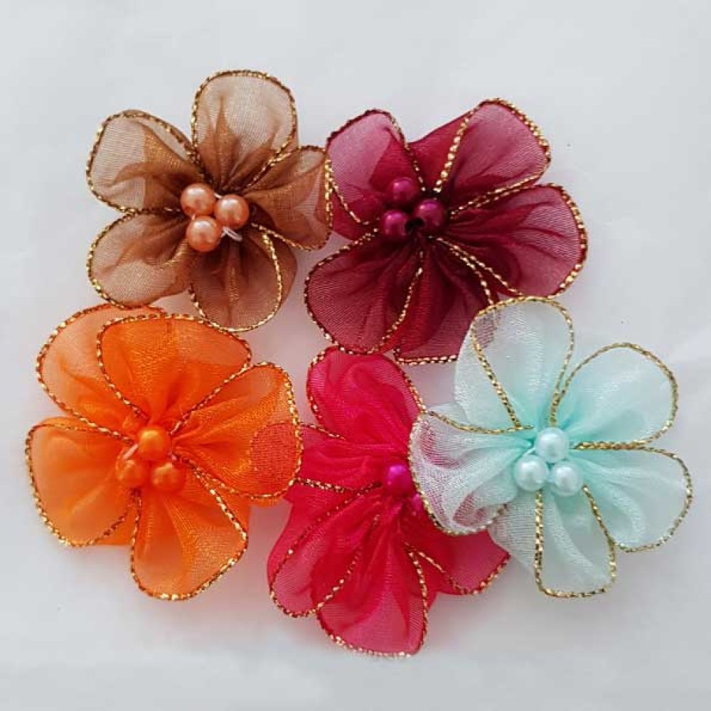 Lote 5 flores de colores Telas de organza N°01