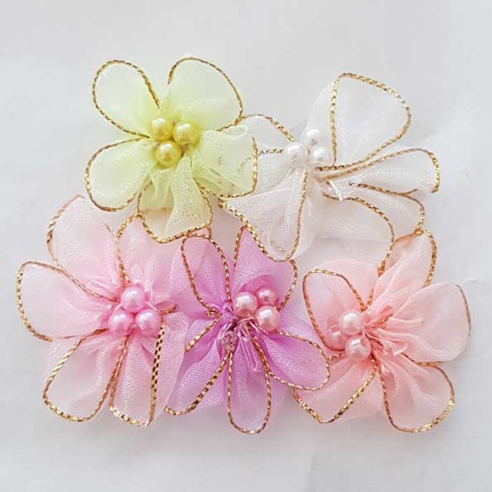 Lote 5 flores de colores Telas de organza N°02