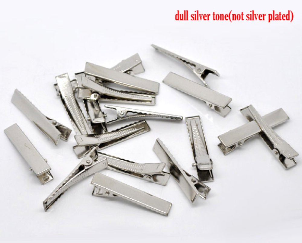 Lot de 50 épingles cheveux pinces barrettes Crocodiles - Couleur Argent 40 mm x 8 mm