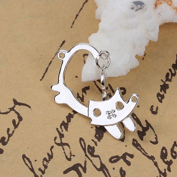 Lote de 5 colgantes de aleaci&oacute;n de cinc Gato n&ordm; 3 Gato Pez Plateado 29 mm x 19 mm