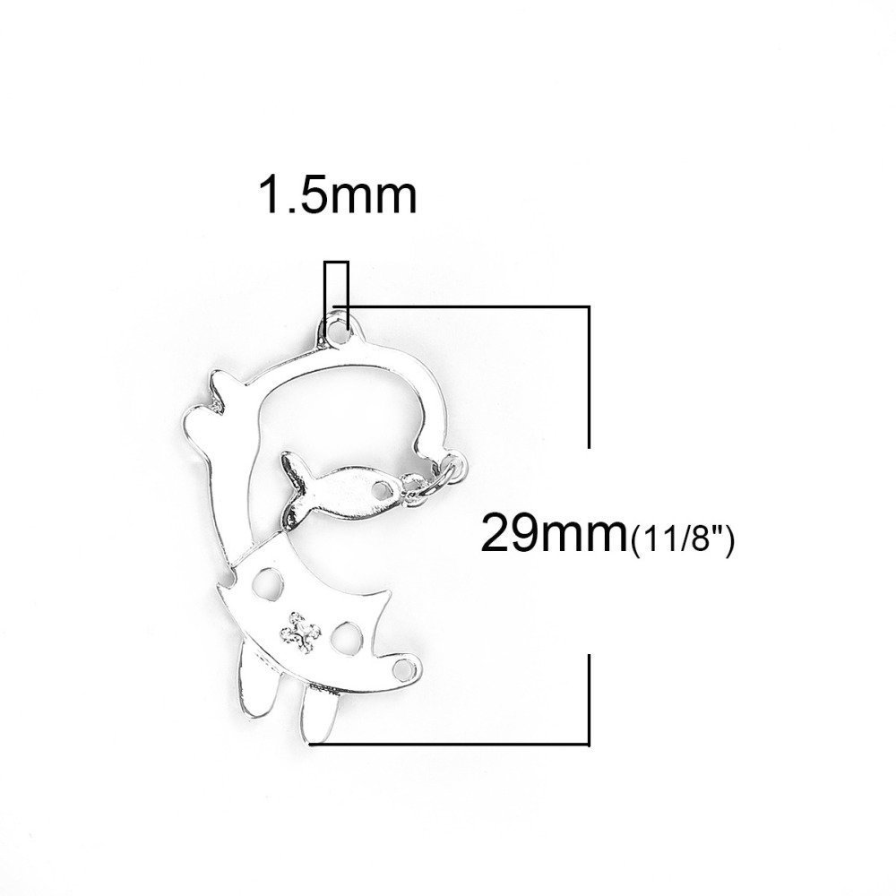 Lote de 5 colgantes de aleación de cinc Gato nº 3 Gato Pez Plateado 29 mm x 19 mm