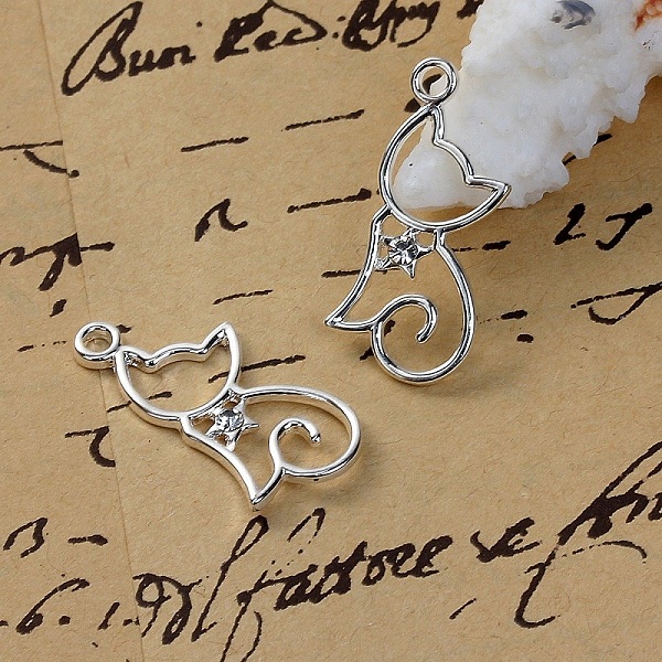 Lote de 5 colgantes Gato N&deg;2 Plata 29 mm x 13 mm