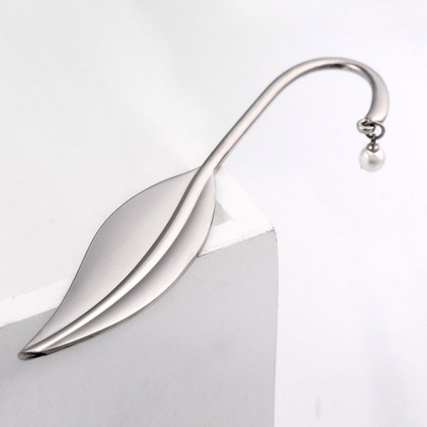 Marque page N&deg;19 Forme Feuille Blanc et Perles