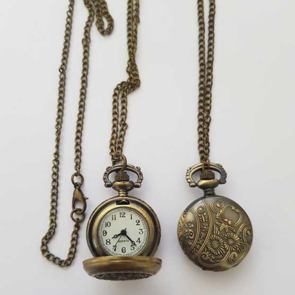 Reloj Gousset Flor 02 Bronce Antiguo con Cadena