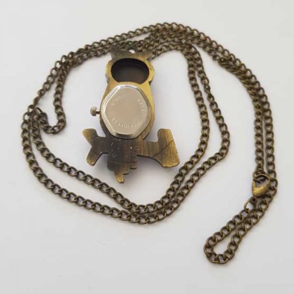 Reloj de fuelle de b&uacute;ho de bronce antiguo con cadena