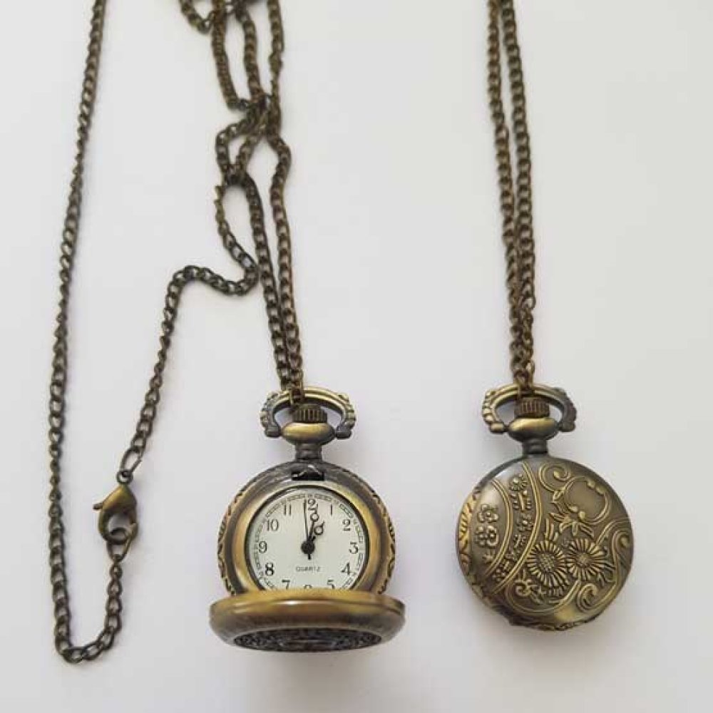 Reloj de fuelle redondo 01 Bronce Antiguo con cadena
