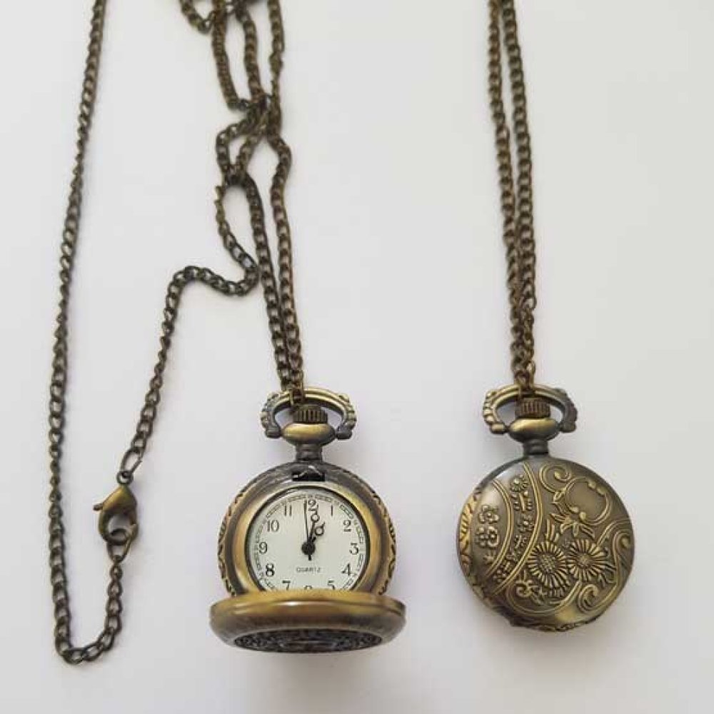 Reloj de fuelle redondo 01 Bronce Antiguo con cadena