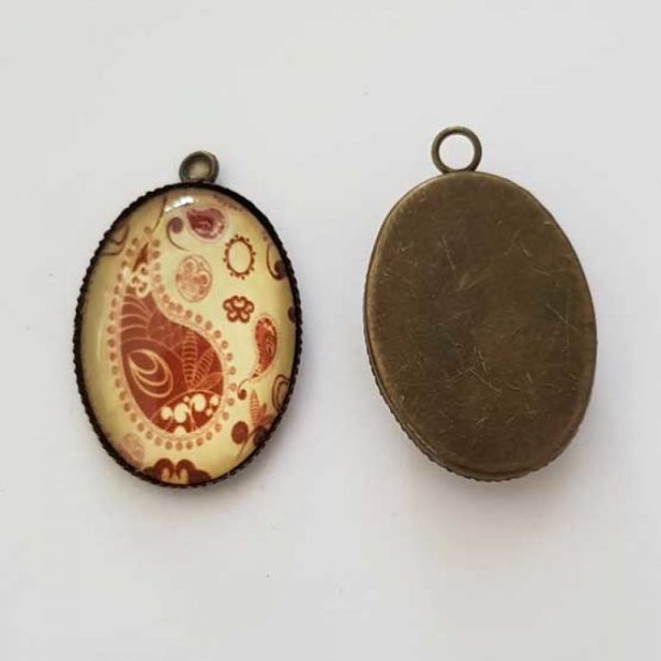 Pendentif Cabochon Ovale 25 x 18 mm en Verre Fantaisie N&deg;07-02