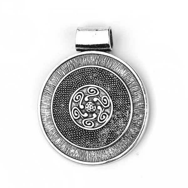 Pendentif N&deg;001-C en Alliage Rond Fleur Creux Argent Vieilli 76 mm x 62 mm