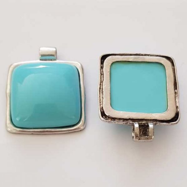 Pendentif N&deg;001-G en Alliage Carr&eacute; Turquoise