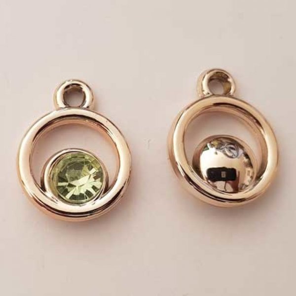 Pendentif en plastique et strass acrylique rond N&deg;04 vert