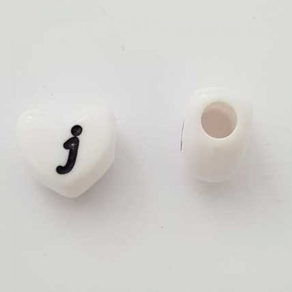 Perle C&oelig;ur Lettre J Blanc Noir 11mm