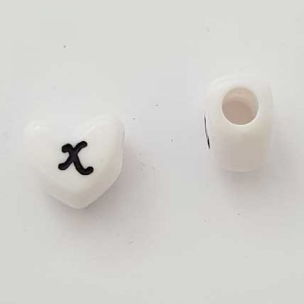 Perle C&oelig;ur Lettre X Blanc Noir 11mm