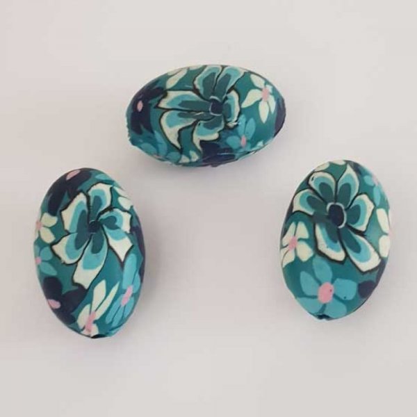 Perle Ovale p&acirc;te polym&egrave;re 19 x 29 mm Fleur N&deg;03