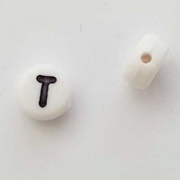 Perle Ronde Lettre T Blanc Noir 7mm