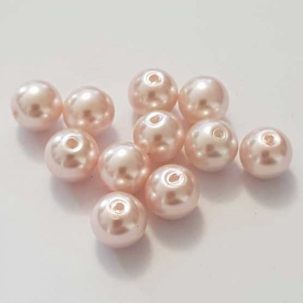 Perle ronde verre effet nacr&eacute; rose 10 mm N&deg;01