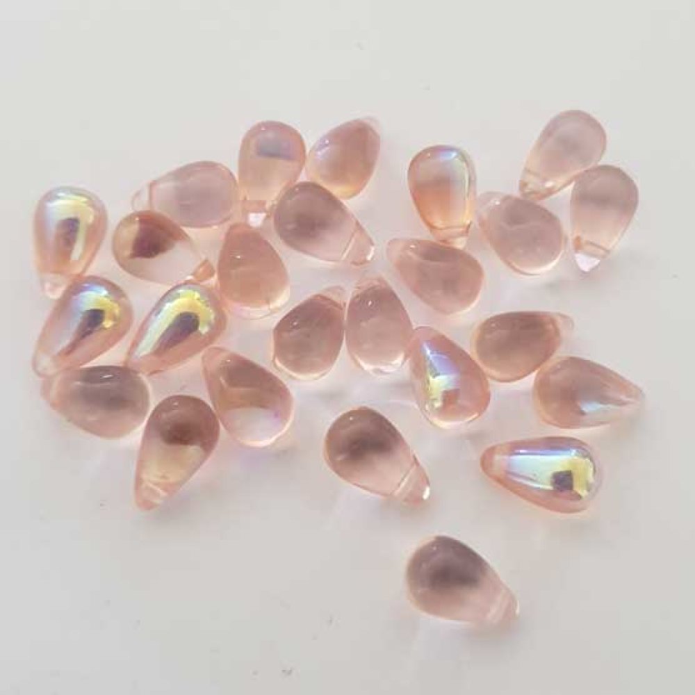 Petite Perle Goutte en Verre Rose 03 Transparent 9 mm x 6 mm