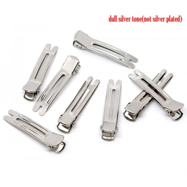 Pinces barrettes crocodiles - couleur argent 47 mm x 12 mm