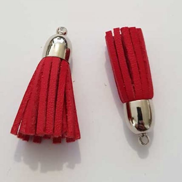 Pompon cuir uni 38 mm N&deg;14 Rouge