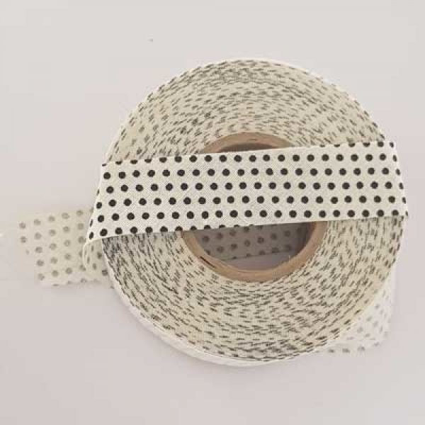 Ruban Galon 20 mm motif fantaisie blanc pois noir N&deg;01