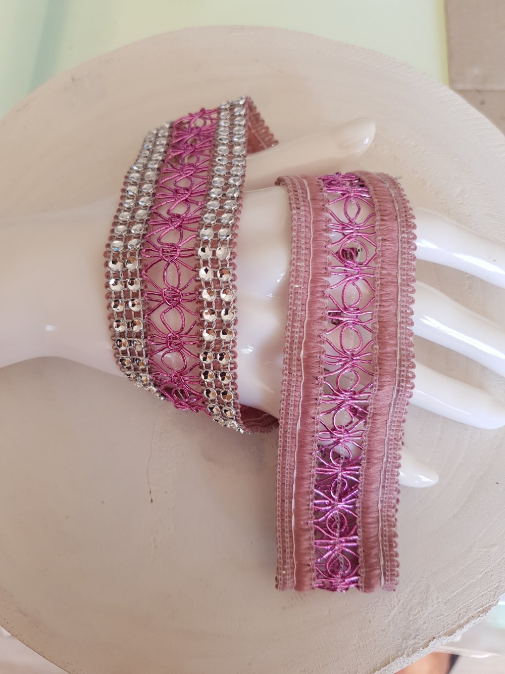 Cinta de Strass N&deg;06 Plata y Rosa por 0,50 cm.