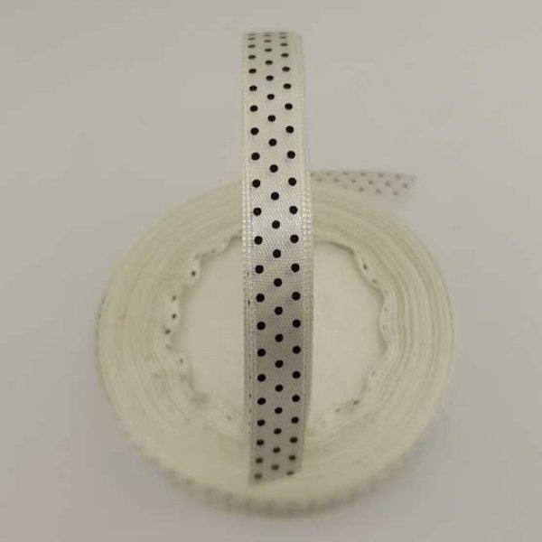 Ruban a pois blanc et noir de 10 mm au m&egrave;tre