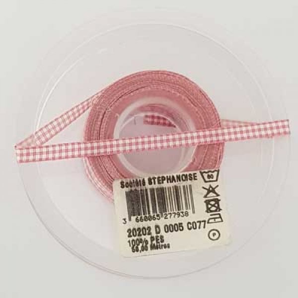 Ruban vichy rose et blanc de 06 mm au m&egrave;tre