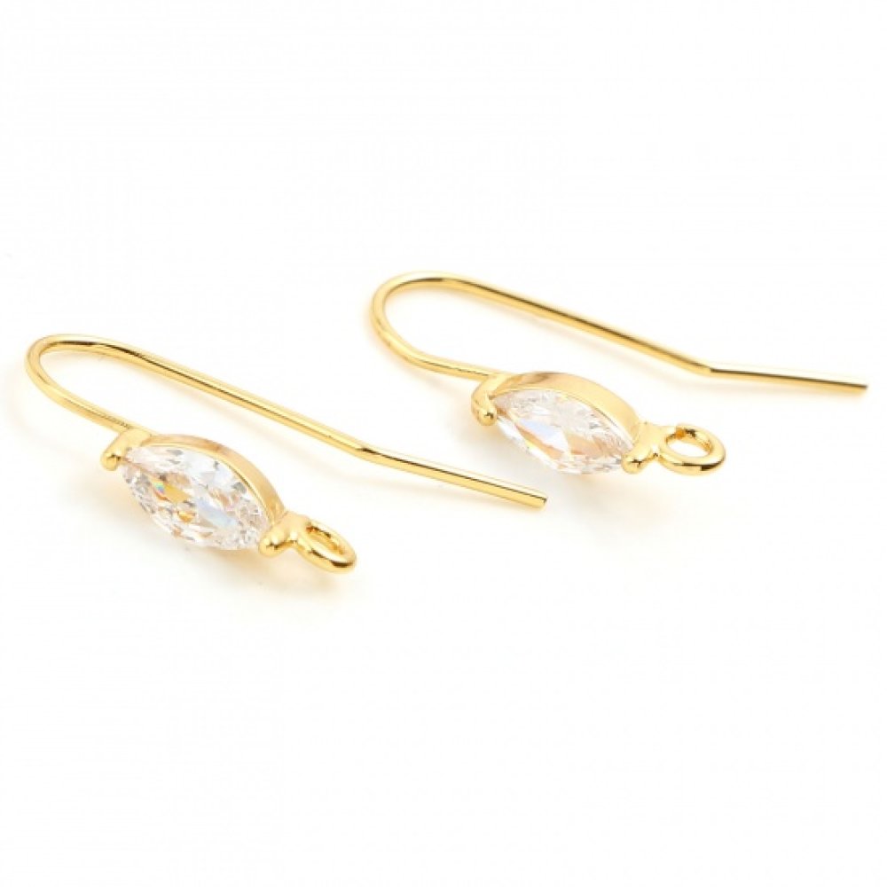 Pendientes N°32 Gancho chapado en oro de 18 quilates y strass transparente