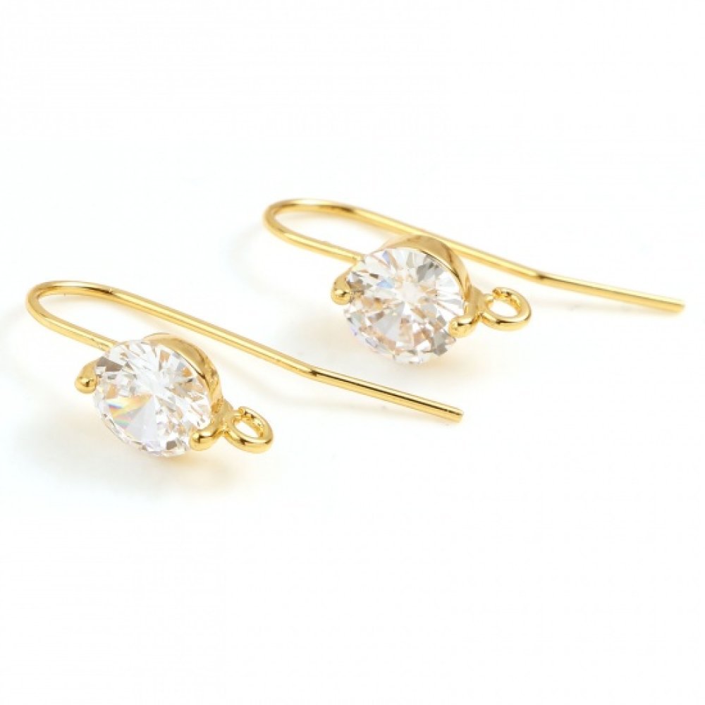 Pendientes N°34 Gancho chapado en oro de 18 quilates y strass transparente