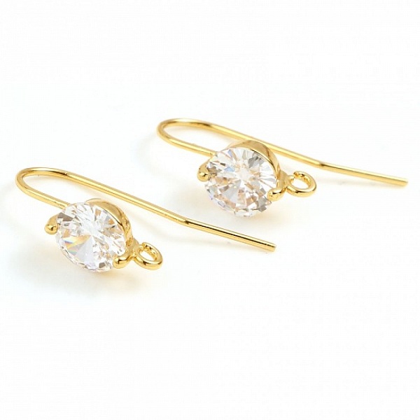 Pendientes N&deg;34 Gancho chapado en oro de 18 quilates y strass transparente