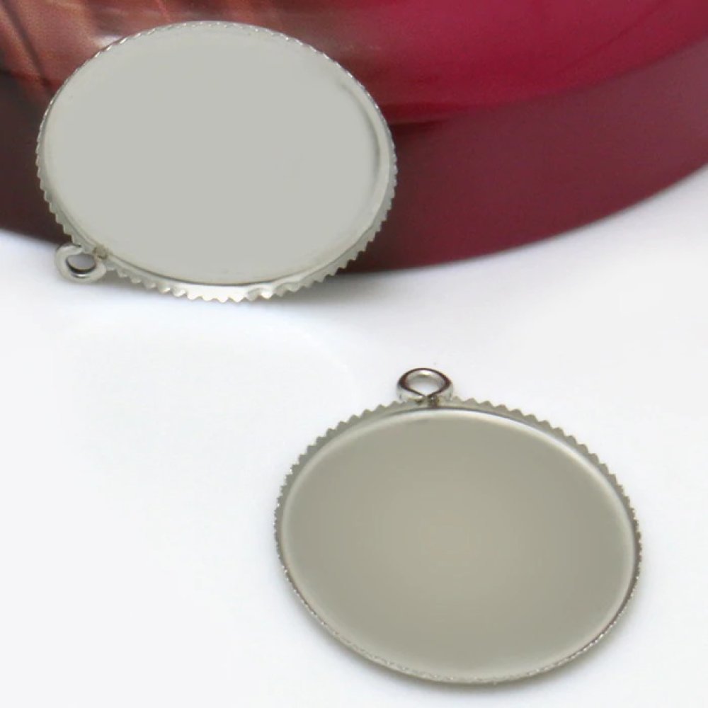 Soporte cabujón 20 mm plata Antique, Acero inoxidable