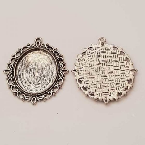Support cabochon Ovale de 25 X 18 mm Argent Vieilli N&deg;02