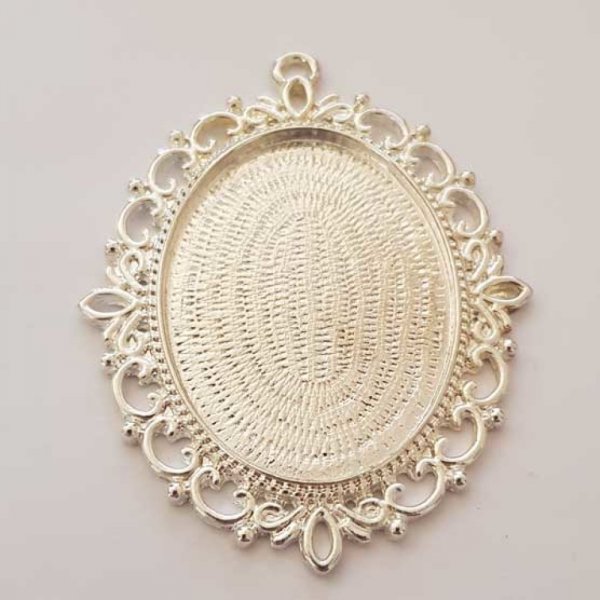 Support cabochon Ovale de 40 X 30 mm Argent N&deg;01