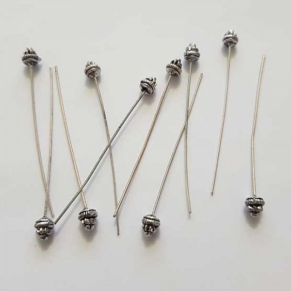 Tige / clou 54mm &agrave; t&ecirc;te boule fantaisie N&deg;01 argent Vieilli x 1 pi&egrave;ce