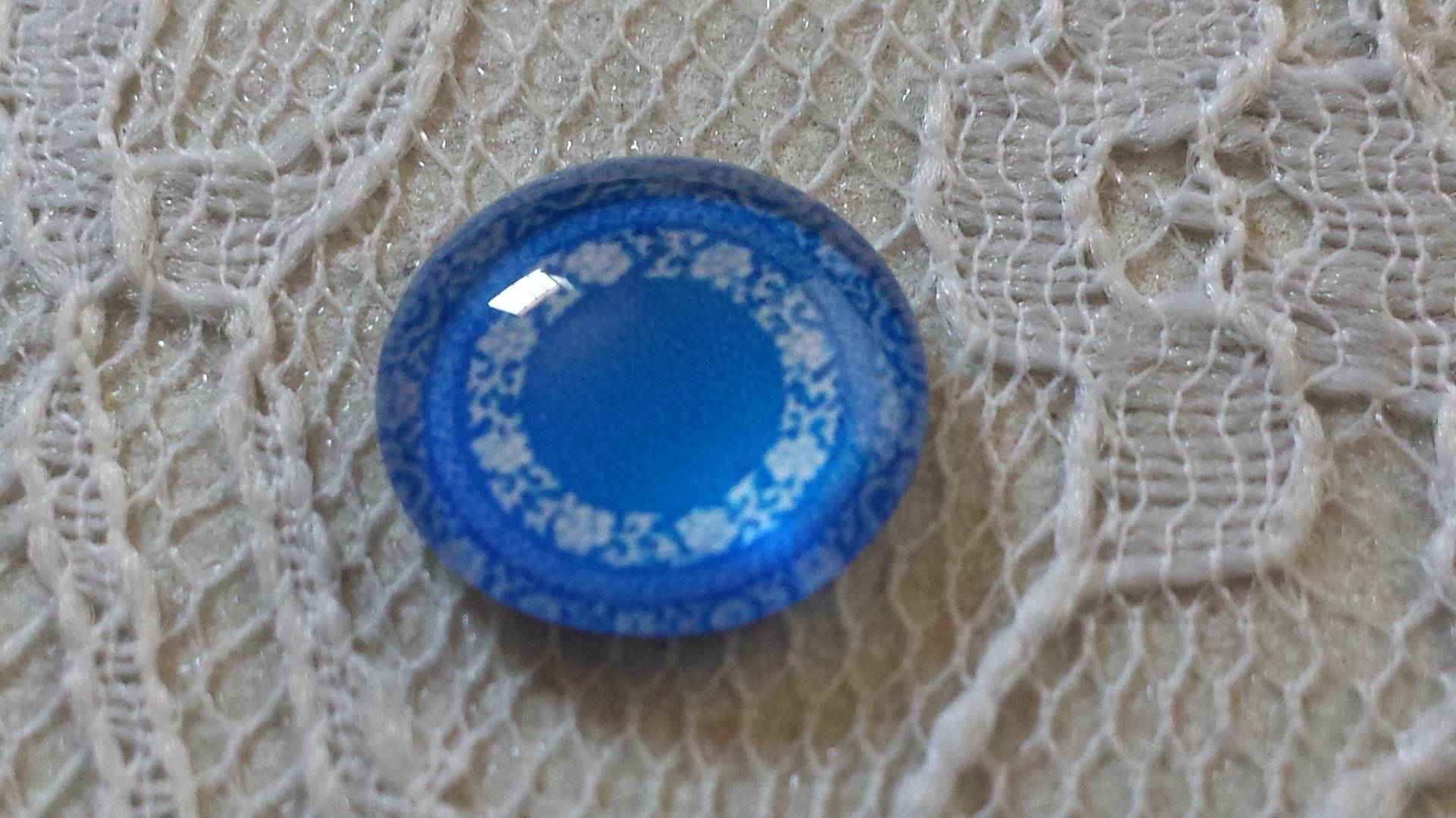 cabujón de vidrio redondo 12mm flor azul 027 