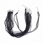 Collar con cinta de organza N°04 y cordón encerado negro