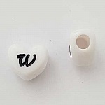 Perle Cœur Lettre W Blanc Noir 11mm