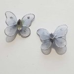 Lot de 2 Papillons Tissus et Strass Gris Clair