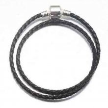 Pulsera trenzada europea de 2 vueltas Clip Uni 01 19cm Negro