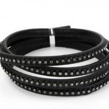 Cuero 06 mm Negro con incrustaciones de strass 1 metro