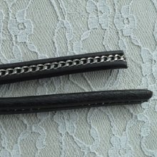 10 mm de cuero negro Regaliz con cadena de plata por 20 cm