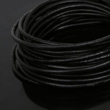 1 metro Cordón redondo de cuero liso Negro 3 mm